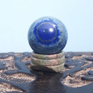 Pair Evil Eye Lapis Sphere Meditation Energy Crystal With Unakite Stone Stand